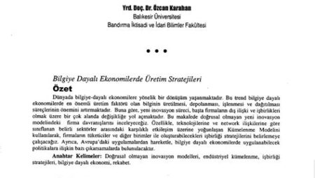 Bilgiye Dayalı Ekonomilerde İnovasyon